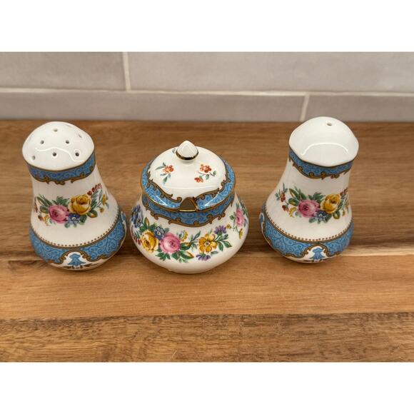 Staffordshire 3pc Salt, Pepper & Condiment Jar, England, Fine Bone China - Picture 7 of 8